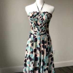 Reiss. Vintage 2005. Midi halter neck patterned silk dress. US 4